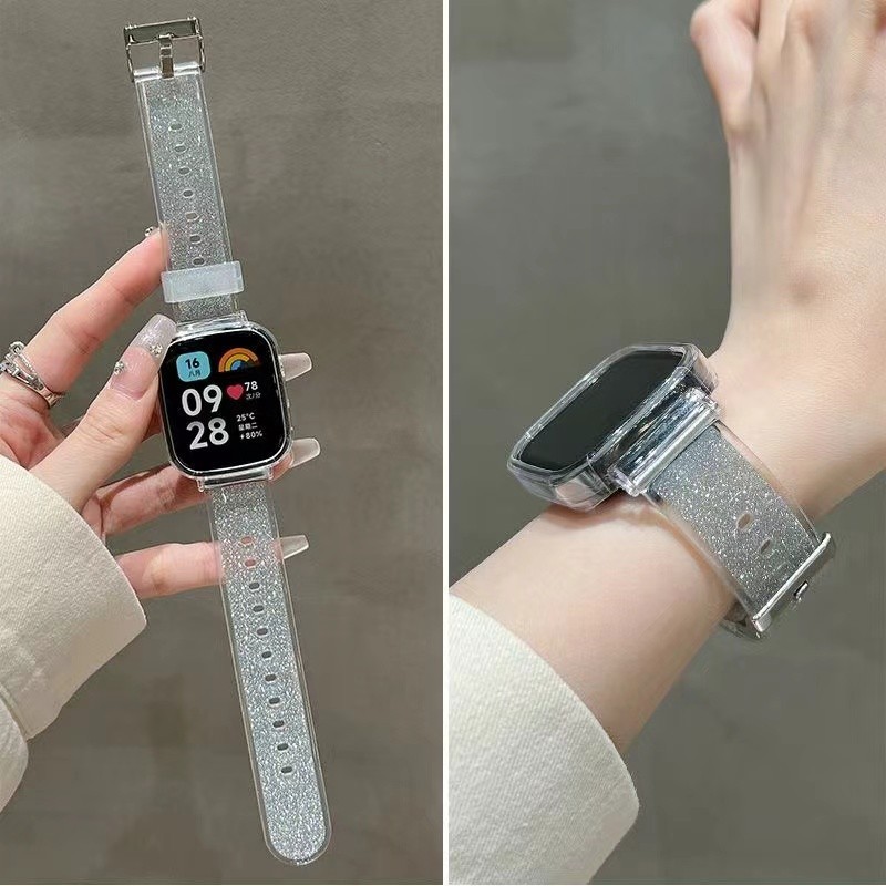 หรูหราแวววาวสายโปร่งใสพร้อมเคสสําหรับนาฬิกา หัวเว่ย พอดี 3 สมาร์ทนาฬิกา หัวเว่ย พอดี3 สร้อยข้อมือซิลิโคนนาฬิกาข้อมือวง