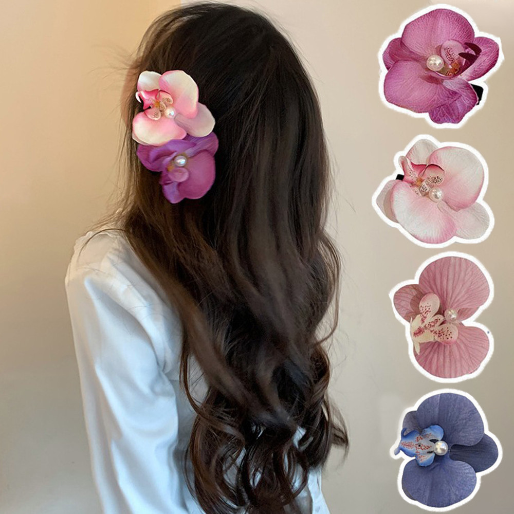 Jojo COCO Smudged Phalaenopsis Orchid กิ๊บติดผมดอกไม้ผู้หญิง Beach Photo เครื่องประดับผม