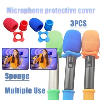 3Pcs/Set Black Microphone Protector Handheld Mic Protector Mic Foam Cover Silicone Ring