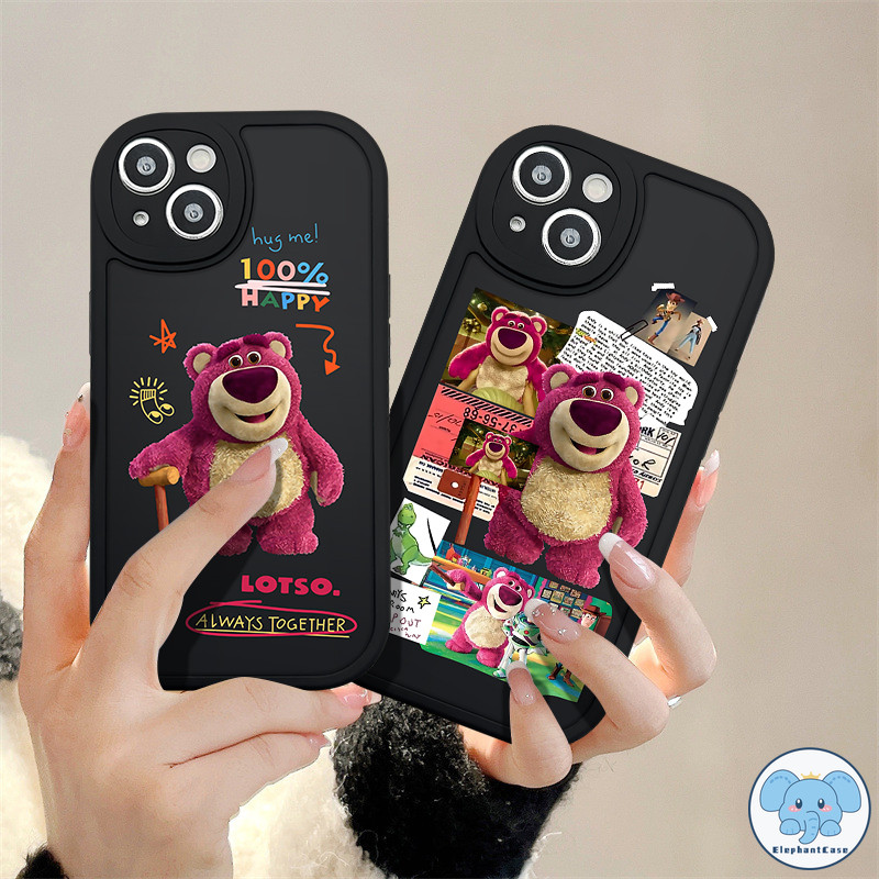 สตรอเบอร์รี่หมี Lotso Tpu กรณีโทรศัพท์มือถือกันกระแทก iPhone 11 13 12 14 Pro Max 7Plus 8Plus 7P 8P XR X XS MAX SE 2020