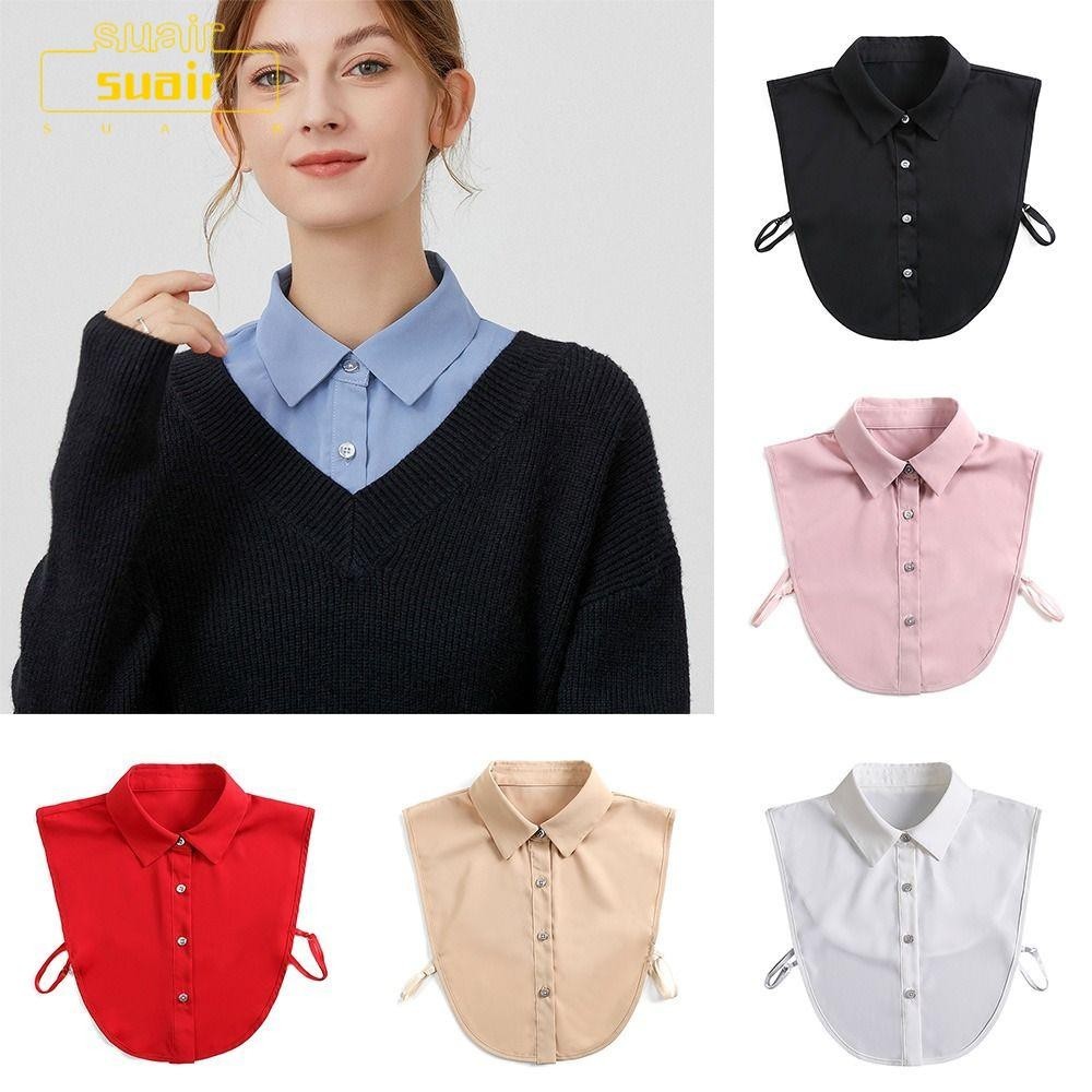Suair เสื้อเชิ้ต คอปกปลอม ผ้าชีฟอง สไตล์วินเทจ คลาสสิก
