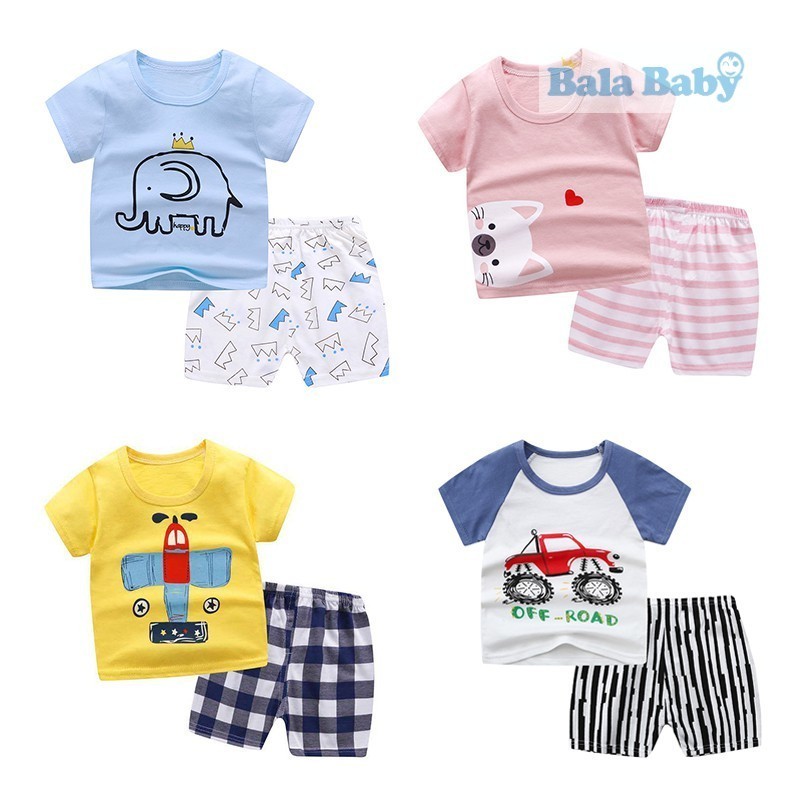 เสื้อผ้าเด็ก ลายน่ารักๆ ผ้า Cotton 100% ผ้านิ่ม เซ็ต2ชิ้น เสื้อยืดคอกลม+กางเกงขาสั้น ชุดเด็กแขนสั้น