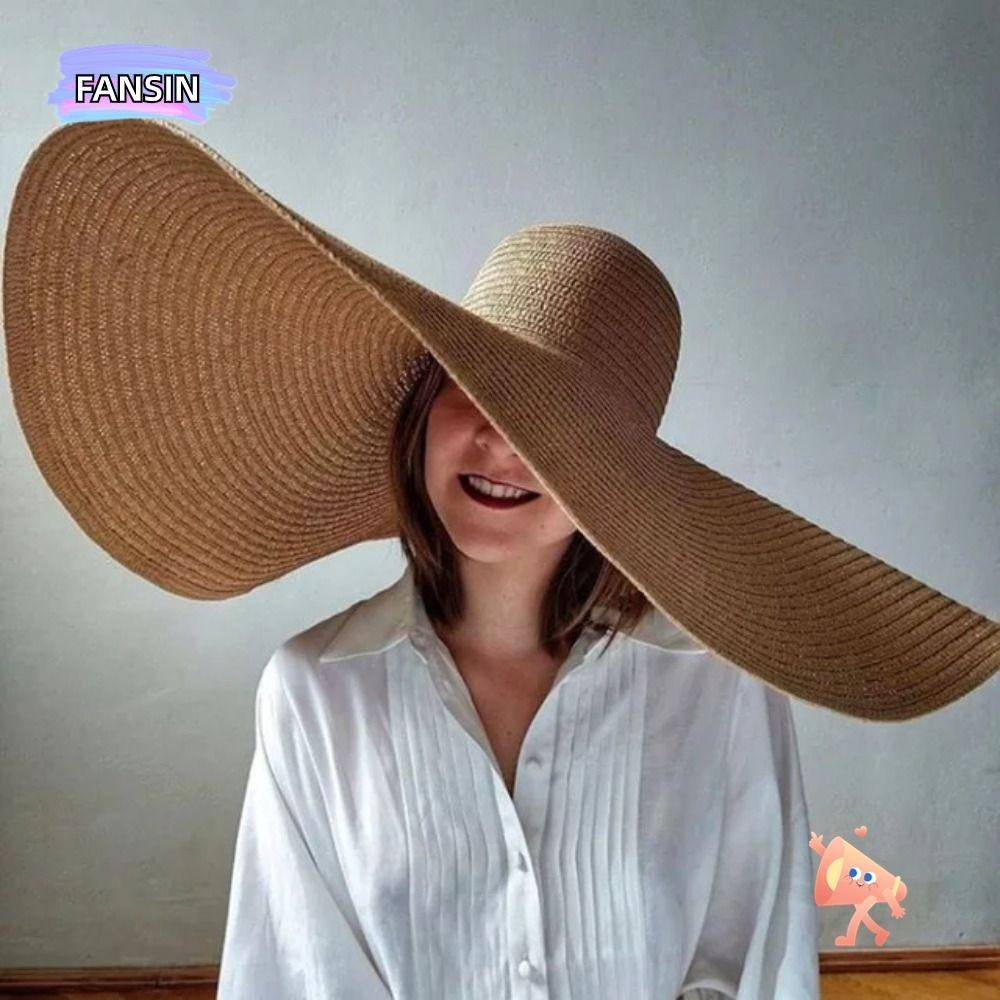 Fansin หมวกฟางปีกกว้าง ป้องกันรังสียูวี ขนาดใหญ่ 70 ซม. พับได้ คุณภาพสูง สําหรับชายหาด เดินทาง