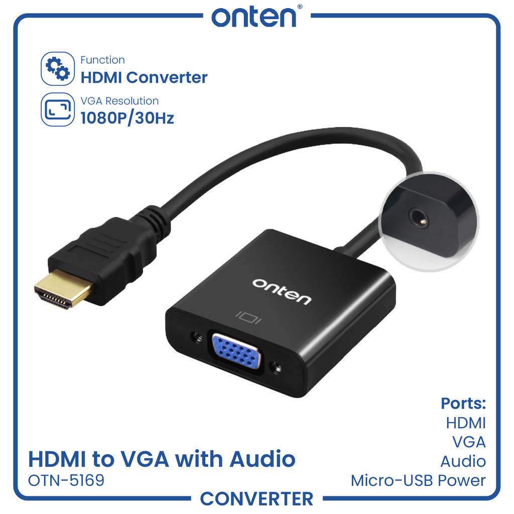 Onten อะแดปเตอร์แปลง HDMI ตัวผู้ เป็น VGA ตัวเมีย OTN-5169