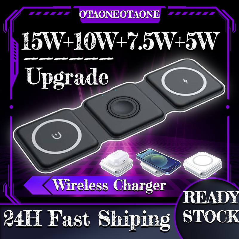 แท่นชาร์จแม่เหล็กไร้สาย 3 in 1 สําหรับ i-Phone15 14 13 12 Pro XS X Air-p-ods Pro iWatch QI