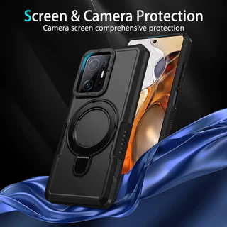 สําหรับ Xiaomi Mi 11T / 11T Pro / 11 Lite 5G NE กรณีแหวนขาตั้ง Hard PC กลับ Soft TPU ขอบทหาร-เกรด Drop ป้องกันกันกระแทก Slim บางฝาครอบ