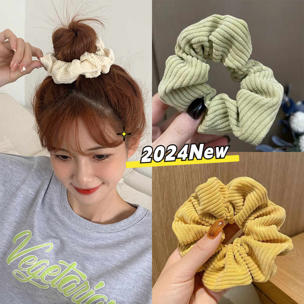 ยางรัดผม ผ้าลูกฟูก สีขาว เข้ากับทุกการแต่งกาย แบบเรียบง่าย แฟชั่นฤดูใบไม้ผลิ สําหรับเด็กผู้หญิง