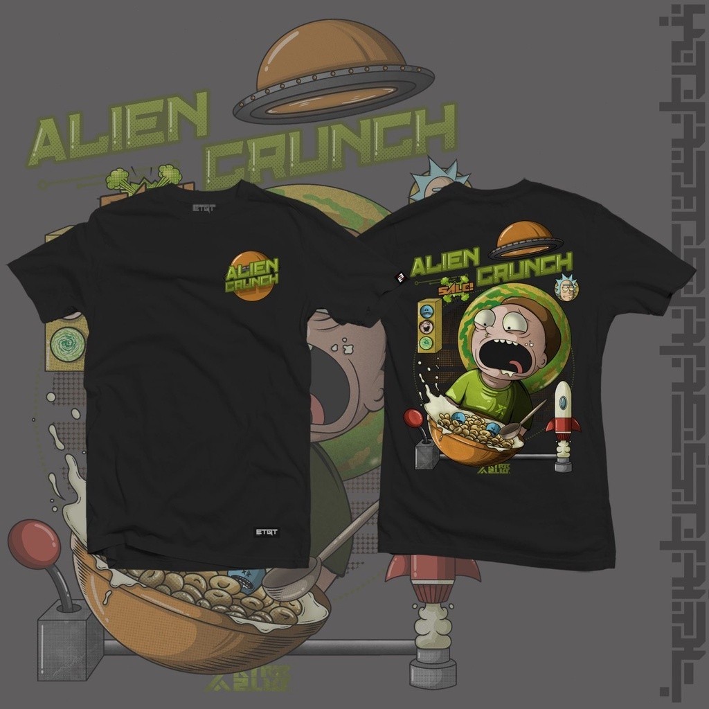 ✿แฟชั่นสบาย ๆ เสื้อยืด แนวโน้ม ☈◈เสื้อยืดเอเลี่ยนนอกโลก Alien Crunch ผ้าฝ้ายแขนสั้นอะนิเมะ Rick และ Morty