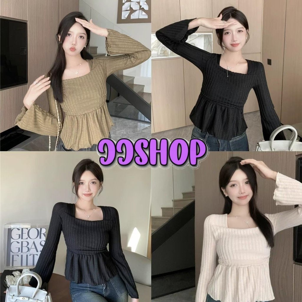 JJ Shop​💜​พร้อมส่ง เสื้อไหมพรมผ้าพริ้ว แขนยาวคอเหลี่ยม "95153" -C