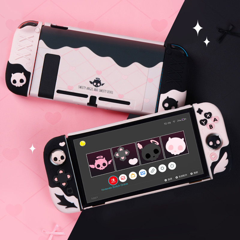 Geekshare เคสซิลิโคน ลายกะโหลก สีชมพู สําหรับ Nintendo Switch และ Switch OLED