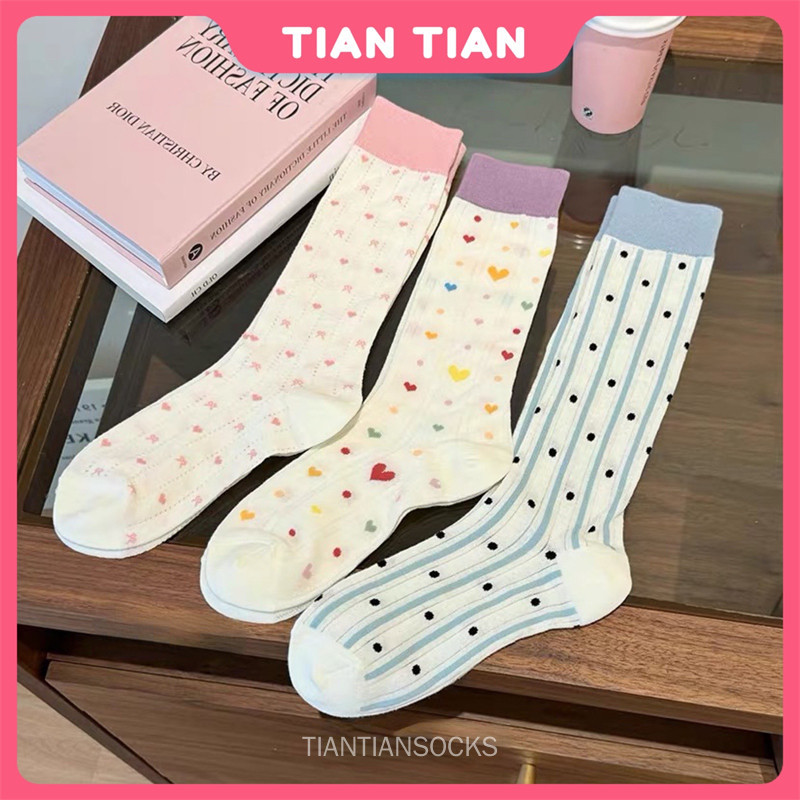 TIANTIAN T345 ถุงน่อง ผ้าตาข่าย แบบบาง ระบายอากาศได้ดี ลายจุด สีสันสดใส แฟชั่นฤดูร้อน สไตล์เกาหลี โลลิต้า