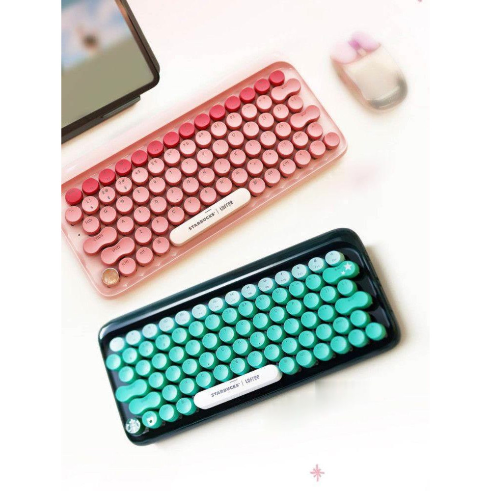 Keycap คีย์บอร์ดไร้สาย eSports Qingshan Mechanical Starbucks Lofree Lofei Co-working Green Pink