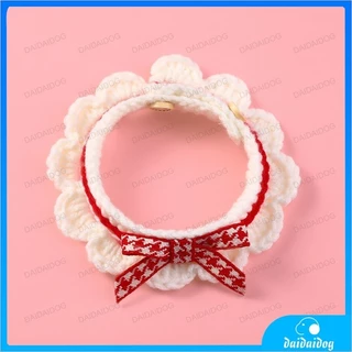 ปลอกคอ ผ้าถัก ประดับโบว์น่ารัก สามารถปรับได้ อุปกรณ์เสริม สําหรับสัตว์เลี้ยง สุนัข แมว