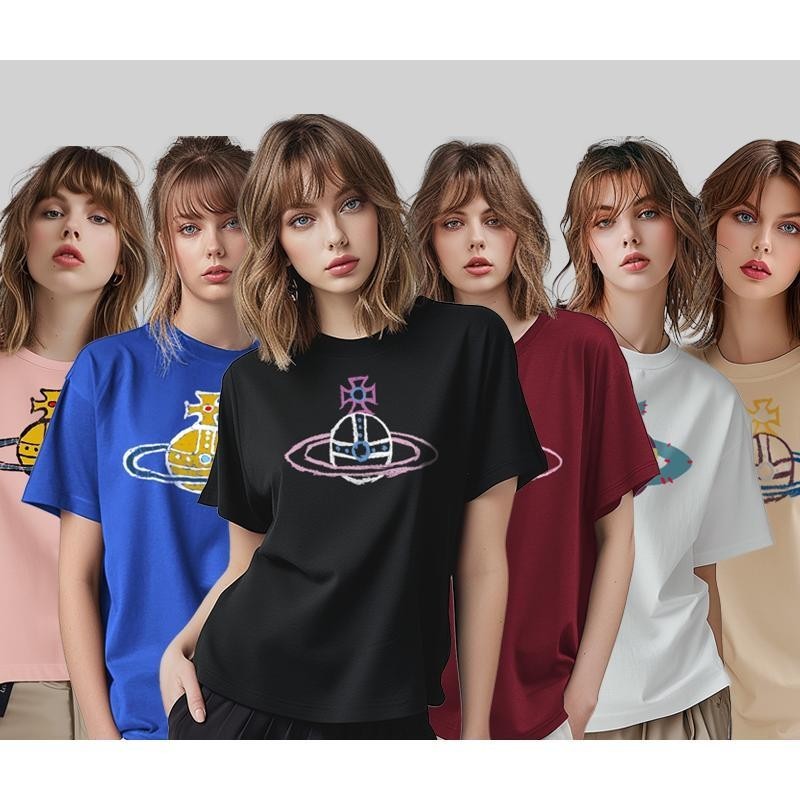 Papaya เสื้อยืด Oversize vivienne ดาวเสาร์ ผ้าCotton100% ผ้านุ่ม ทรงเกาหลี ใส่สบาย