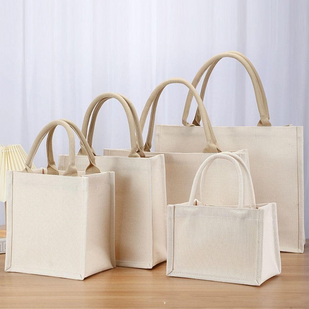 Tonfashion กระเป๋าถือ ผ้าแคนวาส พับได้ จุของได้เยอะ สีเบจ DIY