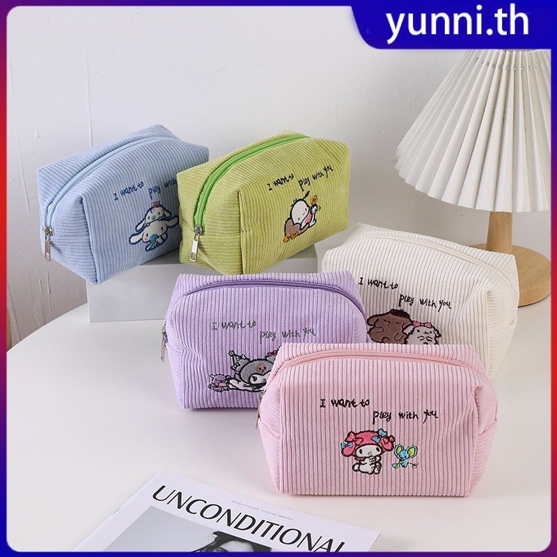 SANRIO กระเป๋าเครื่องสําอาง กระเป๋าดินสอ ผ้าลูกฟูก ขนาดใหญ่ จุของได้เยอะ ลายการ์ตูน Kuromi Cinnamoroll Melody เหมาะกับของขวัญ สําหรับเด็กผู้หญิง