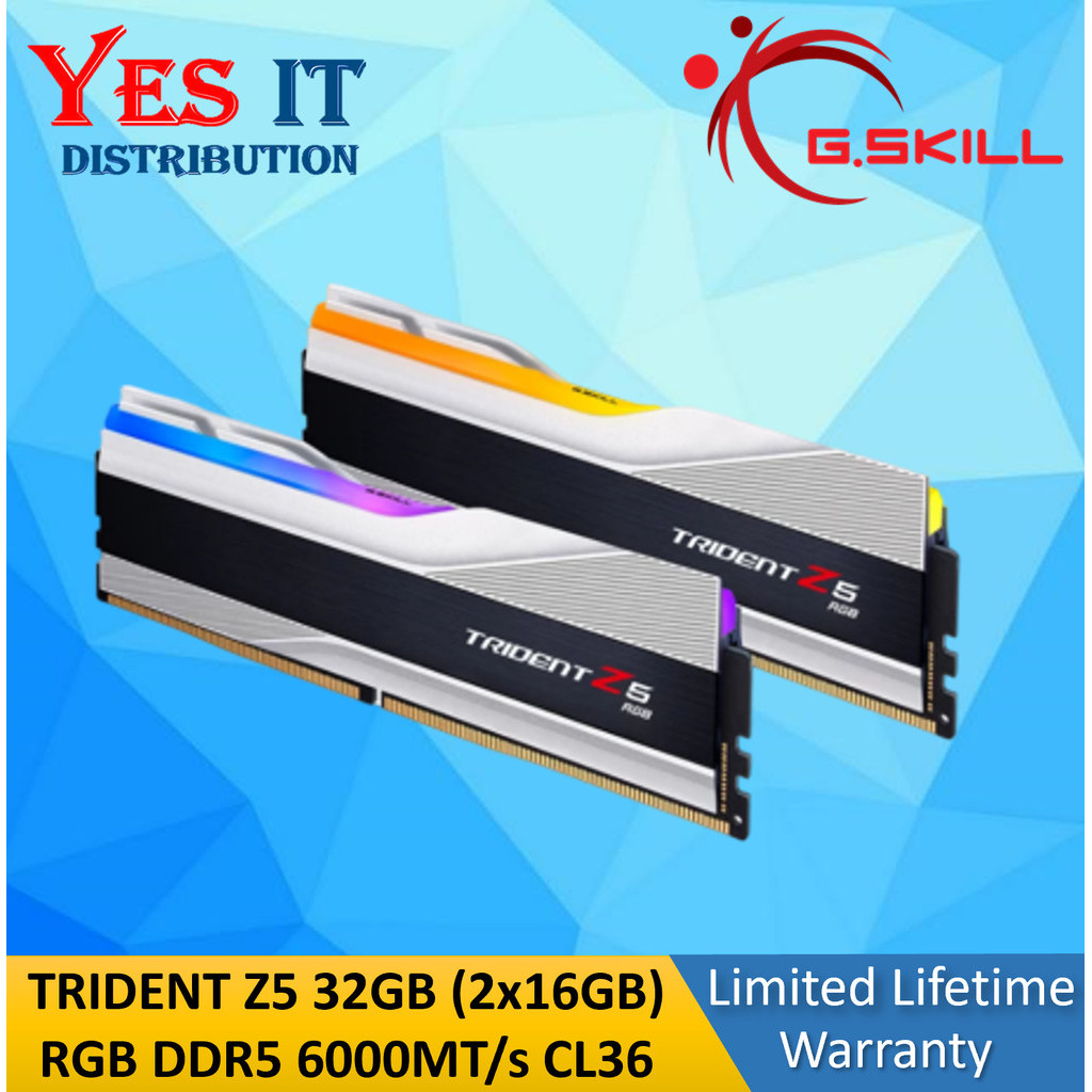 G.skill TRIDENT แรมซิลเวอร์ Z5 32GB (2x16GB) RGB DDR5 6000MT/s CL36 (F5-6000J3636F16GX2-TZ5RS)