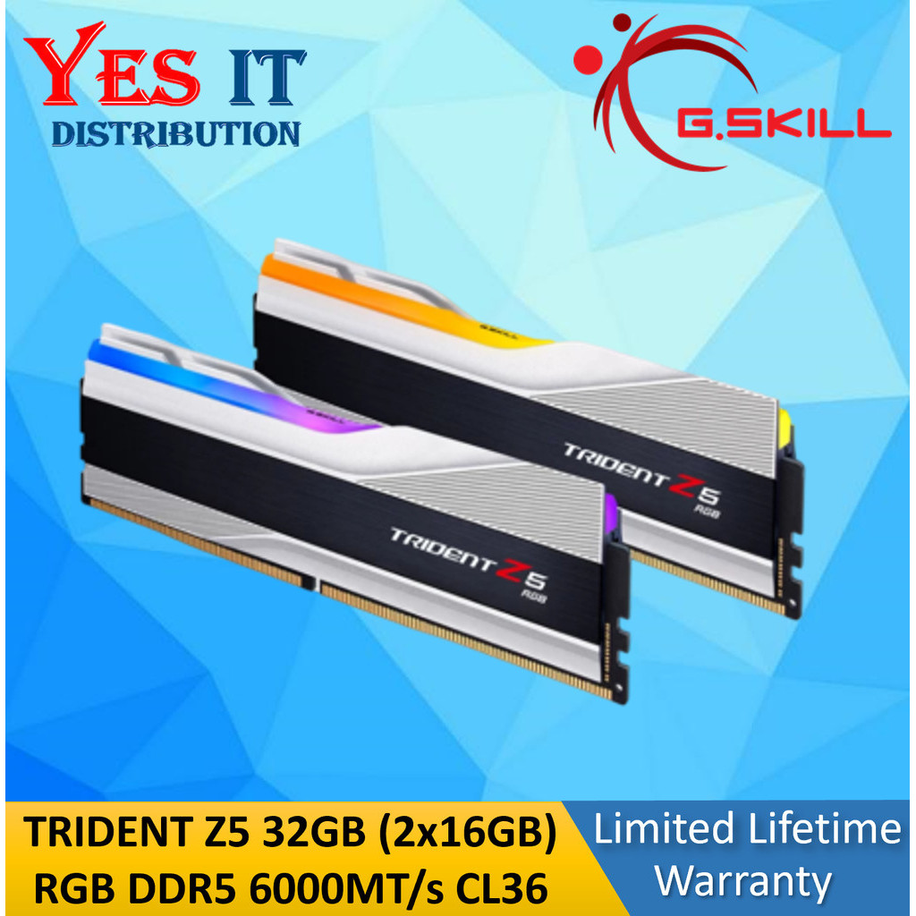 G.SKILL TRIDENT Z5 32GB (2x16GB) RGB DDR5 6000MT/s CL36 SILVER RAM (F5-6000J36F16GX2-TZ5RS)
