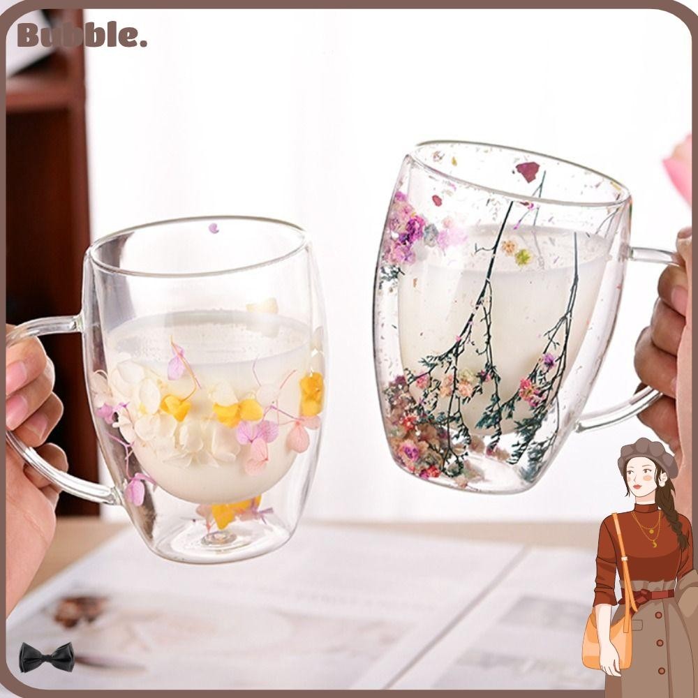 Bubble แก้วกาแฟ ทนความร้อน ลายดอกไม้ พร้อมหูจับ เรียบง่าย ของขวัญสร้างสรรค์