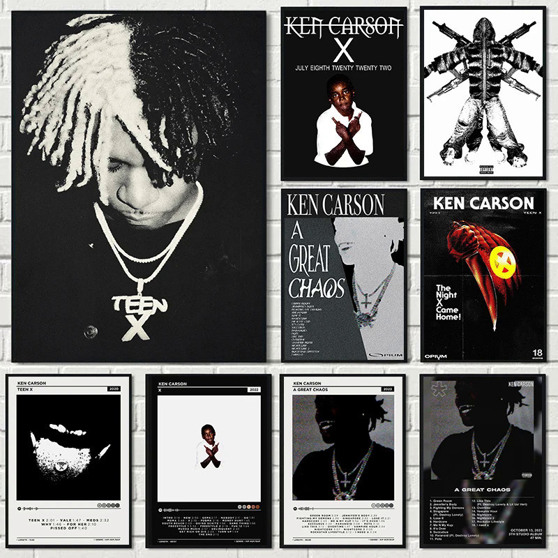 Hip Hop Rapper Ken-Carson 2023 เพลงอัลบั้ม Great Chaos โปสเตอร์ผ้าใบภาพวาด Wall Art ภาพตกแต่งบ้านแฟนของขวัญ 8QCK