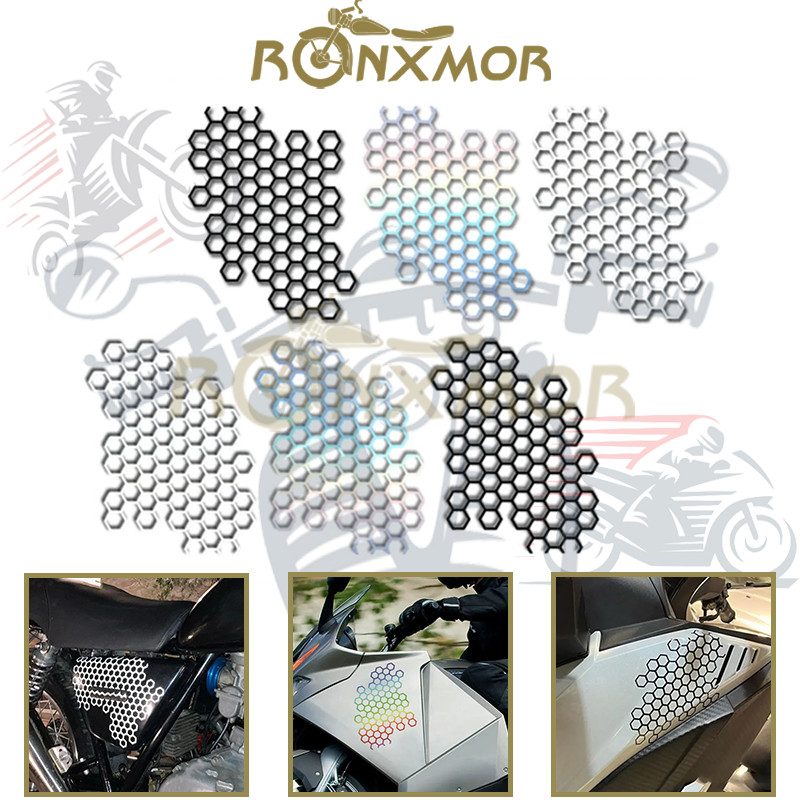 Ronxmor ใหม่ สติกเกอร์ฟิล์ม ลายรังผึ้ง ติดตั้งง่าย สําหรับติดตกแต่งถังน้ํามันรถจักรยานยนต์ สกูตเตอร์ จักรยานยนต์ รถบรรทุก 1 ชิ้น