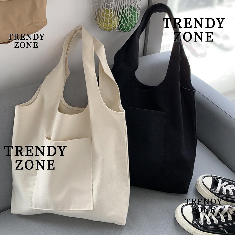 Trendyzone กระเป๋าถือ ผ้าฝ้าย ผ้าแคนวาส ความจุขนาดใหญ่ ใช้ซ้ําได้