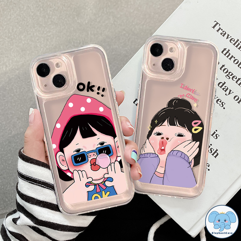 การ์ตูนน่ารักสาวน่ารัก ok ท่าทางที่ชัดเจนและนุ่มปกหลัง iPhone 11 14 15 7Plus 13 12 Pro Max 8 15 7 Plus X XR XS Max