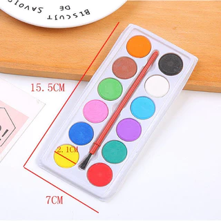 สีน้ำก้อน 12สี + พู่กัน อุปกรณ์ศิลปะ S0245 ราคาพิเศษ ถาดพลาสติก