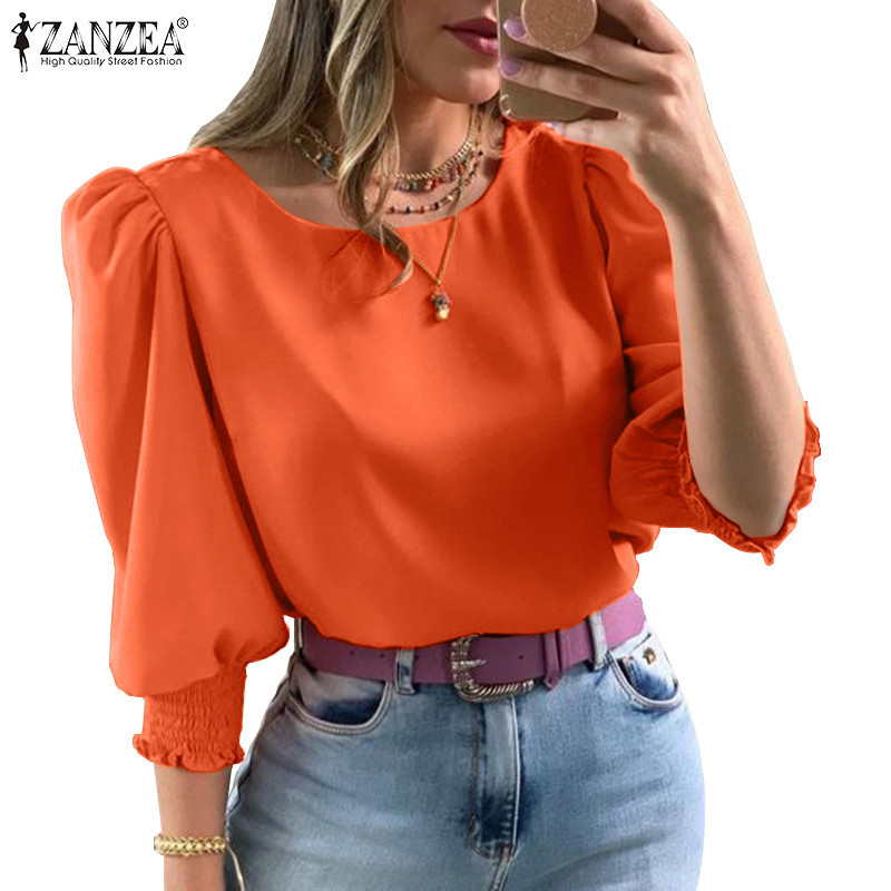 Zanzea Celmia เสื้อเบลาส์ลําลอง คอกลม แขน 3/4 พัฟ หรูหรา สําหรับสตรี