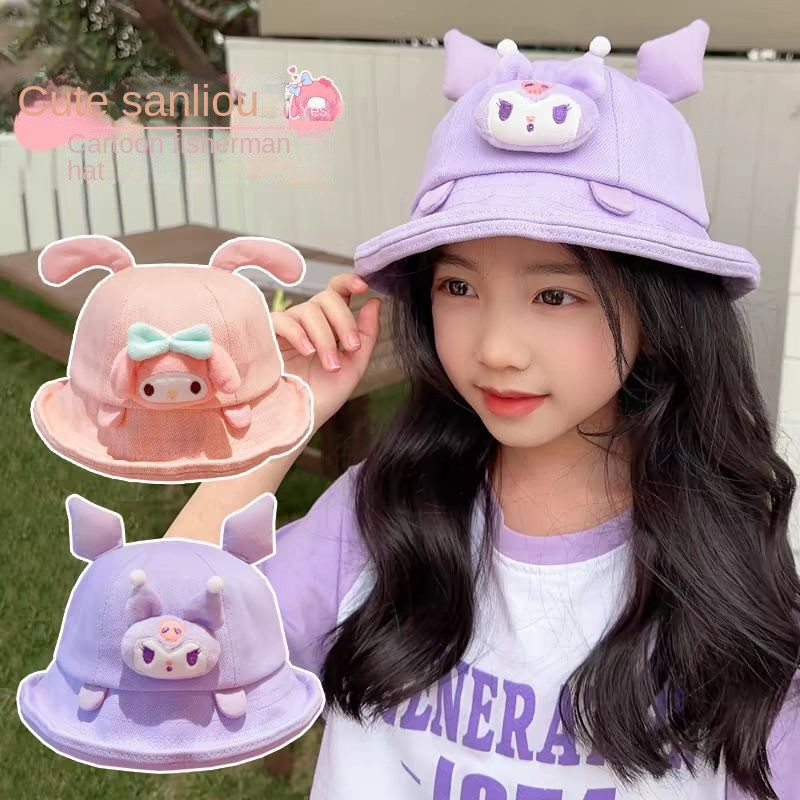 หมวกกันแดด ลายการ์ตูน Sanrio Kuromi Cinnamoroll Melody Purin น่ารัก อเนกประสงค์ ป้องกันรังสียูวี สําหรับเด็ก