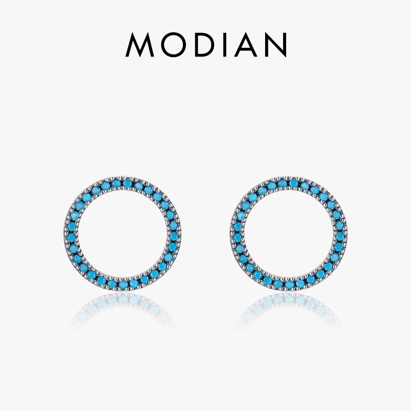 Modian Elegant Circle Turquoise Stud ต่างหู 925 เงินสเตอร์ลิงอินเทรนด์รอบหญิงหู Studs สําหรับผู้หญิงเครื่องประดับ