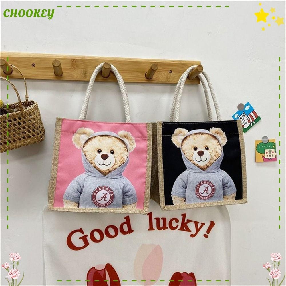 Chookey กระเป๋าอาหารกลางวัน กระเป๋าถือ ผ้าลินิน มีซิป อเนกประสงค์ จุของได้เยอะ สําหรับผู้หญิง