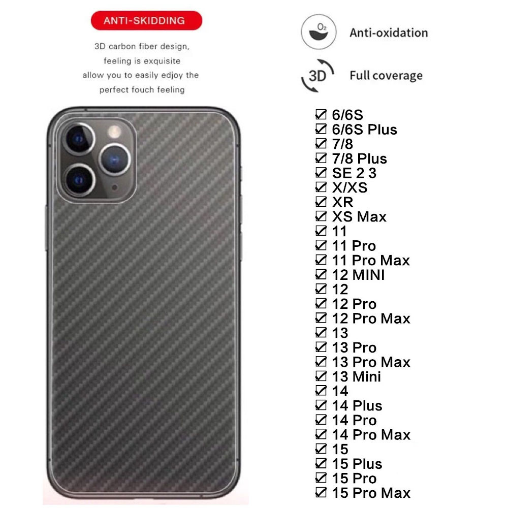 ฟิล์มด้านหลัง For iPhone 15 14 13 12 11 Pro Max ป้องกันฟิล์ม For iPhone 12 13 Mini SE 2020 XS Max โปร่งใสคาร์บอนไฟเบอร์