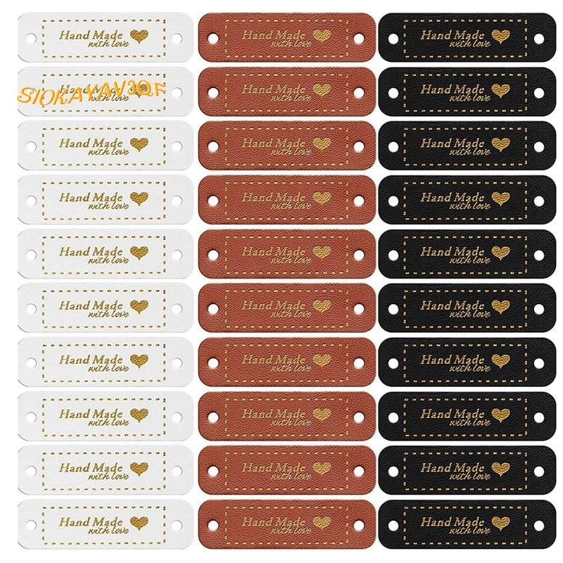 【siokayav3qf】ป้ายแท็กหนัง Pu แฮนด์เมด พร้อมรู สําหรับเย็บติด ตกแต่งงานหัตถกรรม DIY 60 ชิ้น