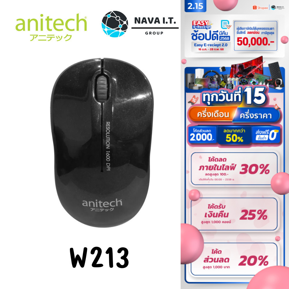 มีส่งด่วน ANITECH W213 BLACK WIRELESS MOUSE เมาส์ไร้สาย รับประกัน 2 ปี