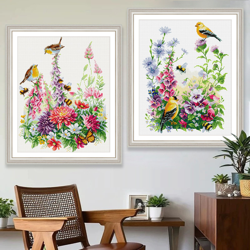 The Singinging Bird 11CT ไม่มีเย็บปักถักร้อยเต็มรูปแบบที่เรียบง่ายทันสมัย cross stitch งานศิลปะตกแต่งผนัง 5260 ซม.