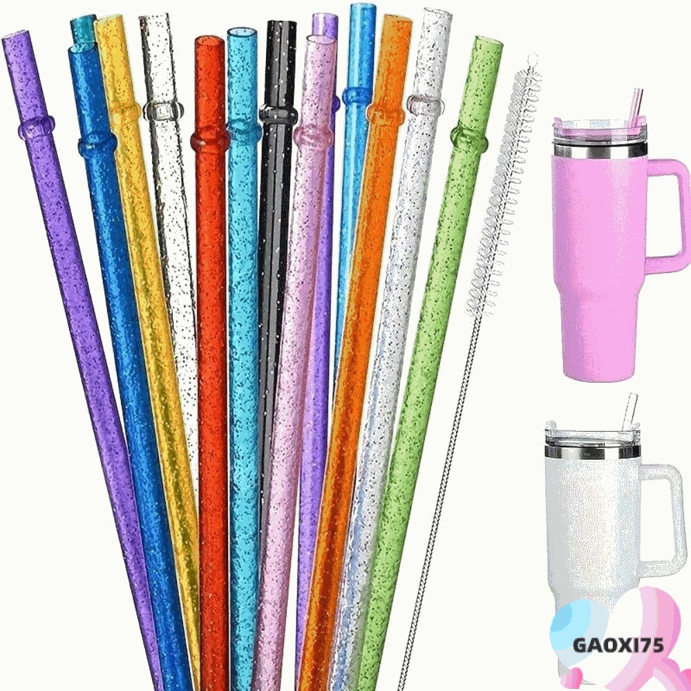 Gaoxi75 1PC ผงทองหลอดพลาสติก,ถ้วยอุปกรณ์เสริมรถ Travel Cup Straw Glitter Straw, นํากลับมาใช้ใหม่แบบพ