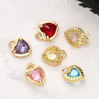 St. kunkka 4-6 ชิ้นจี้เพทายหัวใจ 18K สีการเก็บรักษา Love จี้เพชรสําหรับ DIY สร้อยข้อมือสร้อยคอทํา
