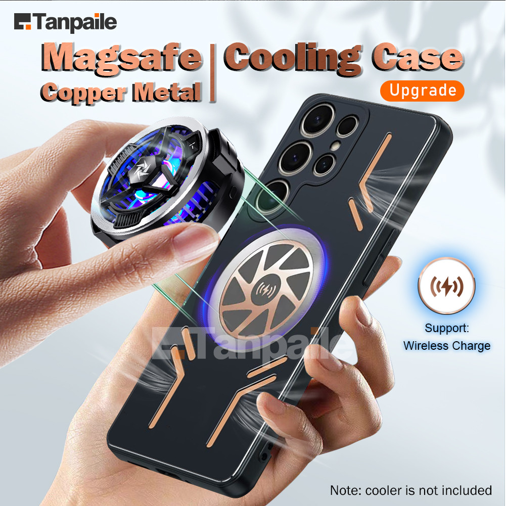 SAMSUNG Tanpaile-ทองแดงโลหะแม่เหล็กcoolingสําหรับsamsung S25 S24 S23 S22 S21 + Plus Ultraกรณีกันกระแทกไร้สายชาร์จกันชนอลูมิเนียมป้องกันโทรศัพท์ปกหลัง