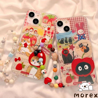 สร้อยข้อมือลูกแมวหมีสตรอเบอร์รี่ เคส OPPO A38 A15 A74 5s A9 A16 A57 A15 5s A5 A55 A31 A54 A7 A36 A51 A54 A76 Reno 5F