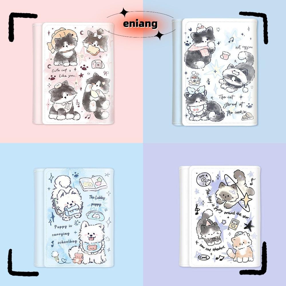 Eniang815 กระเป๋าเงิน 3 พับ INS สไตล์บัตรเครดิต Holoder, ง่ายน่ารักลูกแมวสุนัข PU หนังกระเป๋าสตางค์กระเป๋าเงินสําหรับนักเรียนหญิงของขวัญ