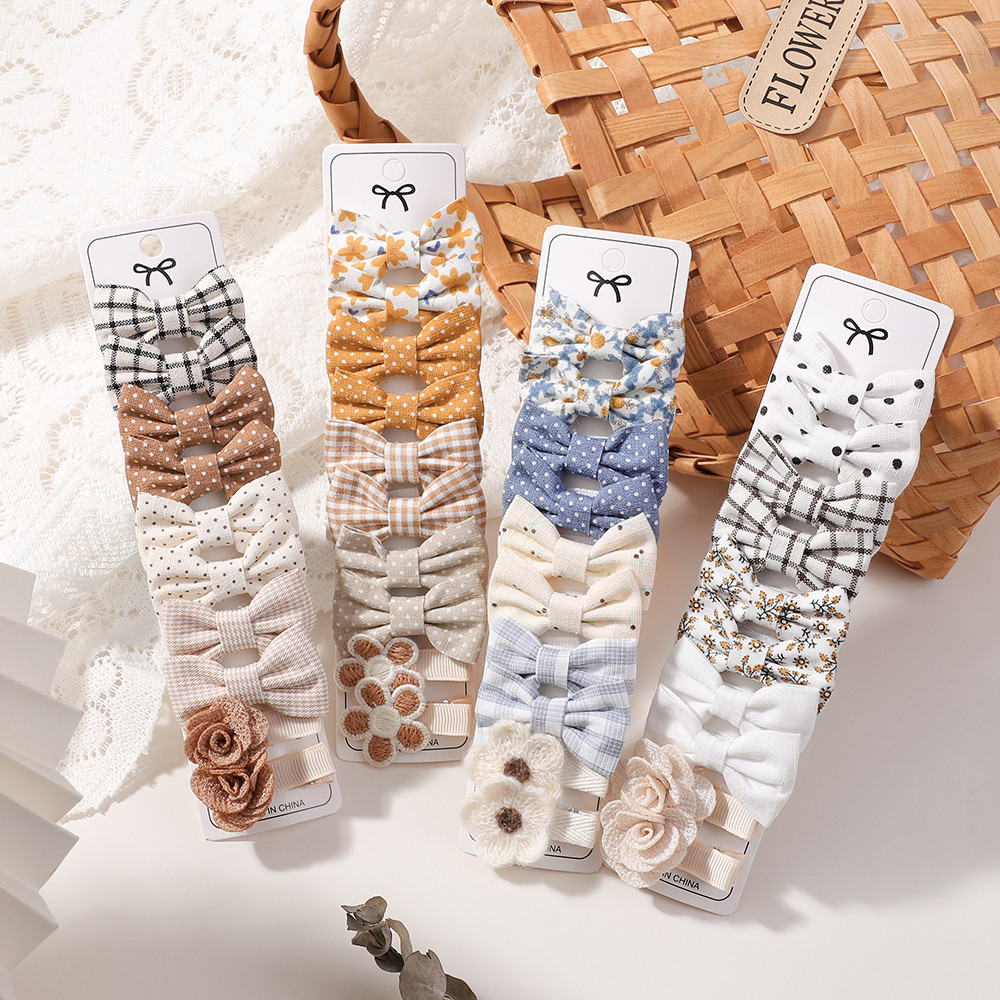 10 ชิ้น/เซ็ตเด็กน่ารัก Bows กิ๊บติดผมสําหรับสาว Barrette Boutique Full Coverage ผ้าเด็ก Headwear อุปกรณ์เสริมผมเด็ก