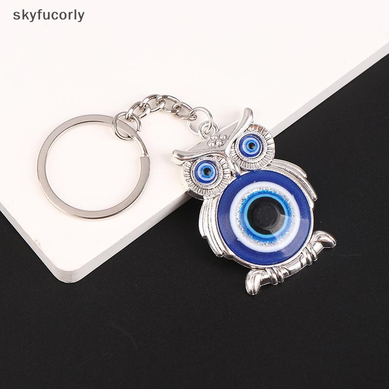 [SKY] Blue Evil Eye Owl Lucky Charm พวงกุญแจรถจี้กุญแจรถสัตว์แฟชั่นพวงกุญแจผู้ถือกระเป๋าอุปกรณ์เสริมเครื่องประดับ VN
