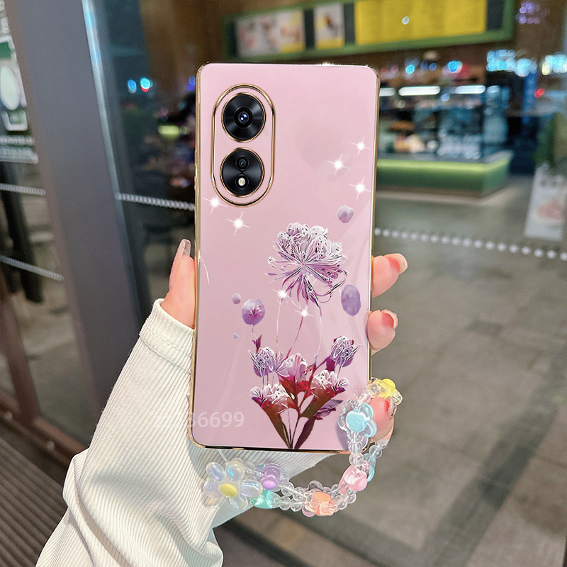 เคส OPPO A60 A78 5G OPPO A58 4G OPPO A78 4G OPPO A98 5G OPPO A97 5G OPPO A38 A18 เคสโทรศัพท ์ Manjushage เคสโทรศัพท ์ ซิลิโคนส ่ งห ้ า Leaf สร ้ อยข ้ อมือหญ ้ า