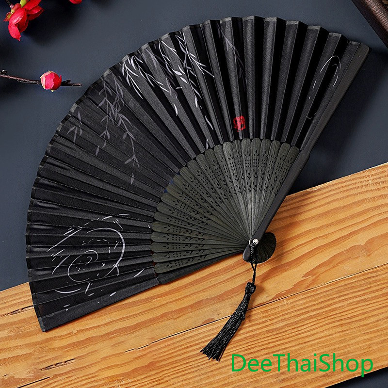 DeeThai พัดผ้าไหม สไตล์จีน แฟชั่นญี่ปุ่นเรโทร แบบพับได้  folding fan