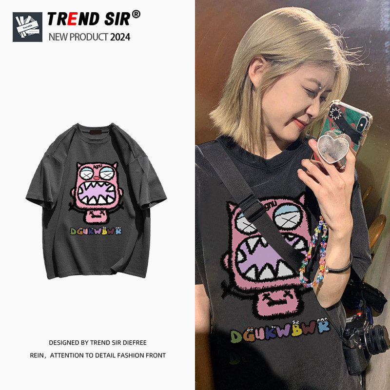 TrendSir🦋💓NEW เสื้อยืดคอกลมแขนสั้น เสื้อยืดแฟชั่น ลายพิมพ์การ์ตูนมอนสเตอร์ปากใหญ่ เนื้อผ้าดี😘100% Cotton M-3XL