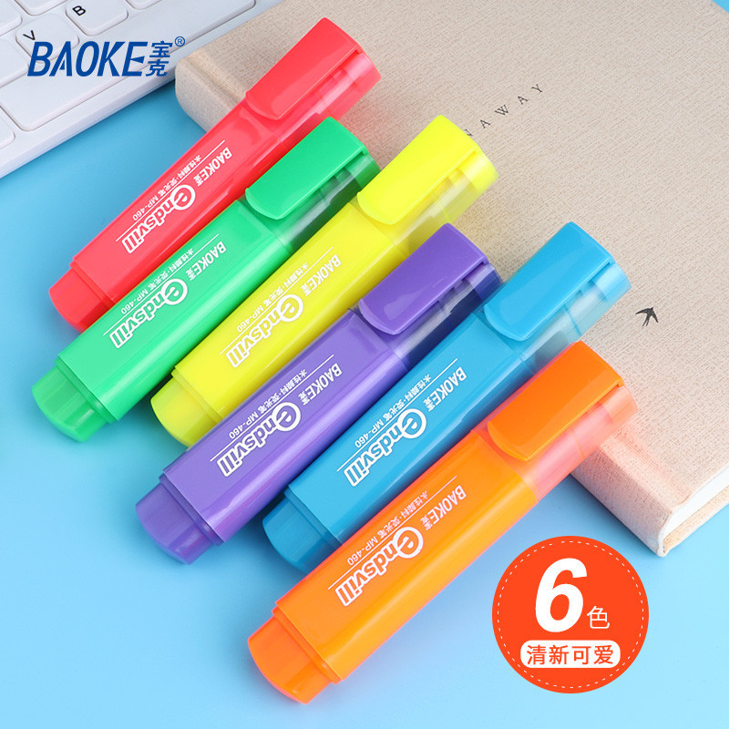 Baoke 6 สี Highlighters ปากกาน ้ ํา Vivid สี Highlighters ปากกา Office Highlighter Marker ปากกาโรงเรียนสํานักงานเครื ่ องเขียนอุปกรณ ์