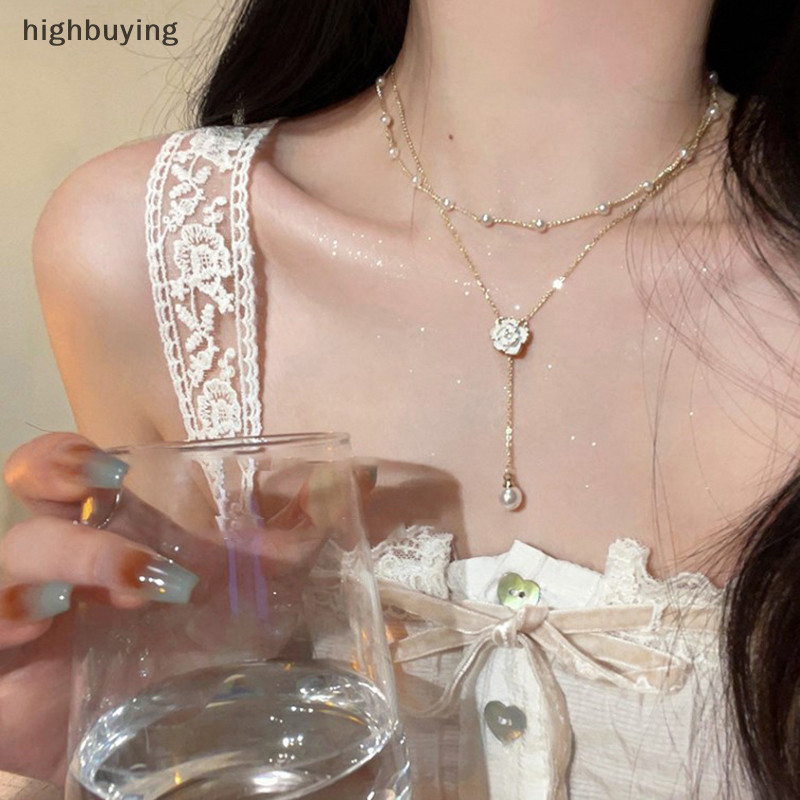 [highbuying] สร้อยคอโซ่ ประดับมุก สองชั้น หรูหรา สําหรับผู้หญิง พร้อมส่ง