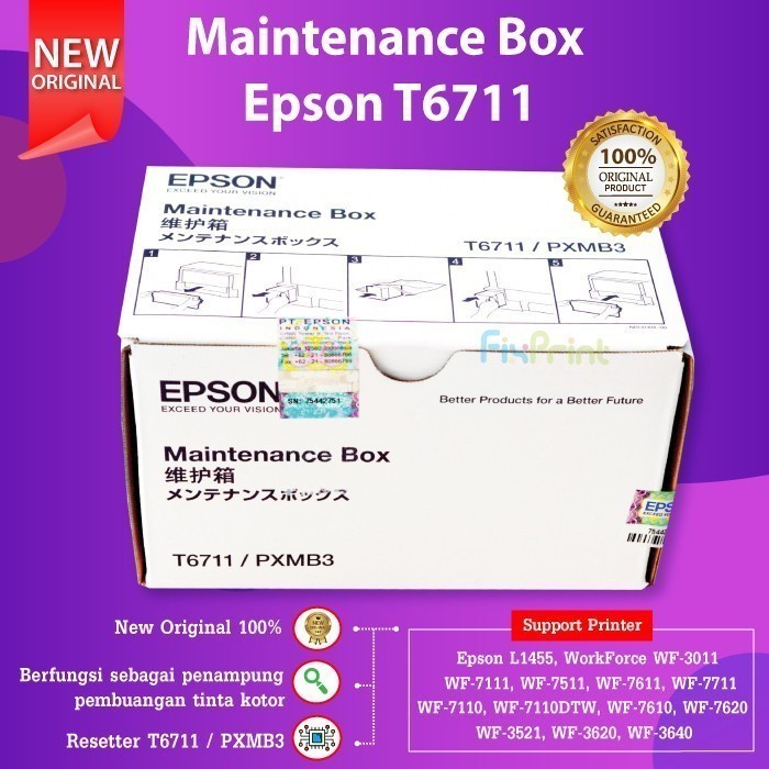 T6711 เครื่องพิมพ์กล่องบํารุงรักษา Epson L1455 WF7711 WF3521 WF7611 Original Epson Ink Disposal กล่อ