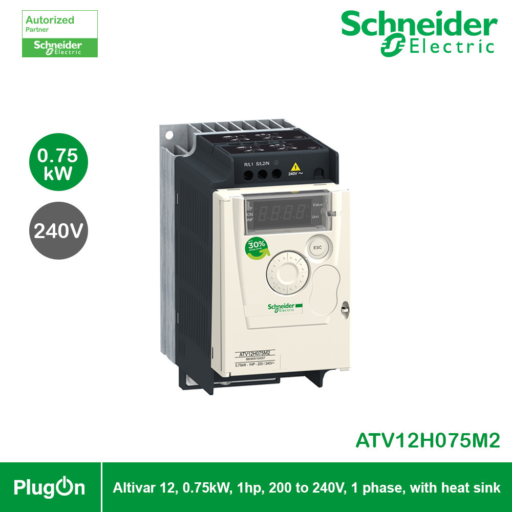 Schneider variable speed drive, Altivar 12, 0.75kW, 1hp, 200 to 240V, 1 phase, with heat sink รหัส A
